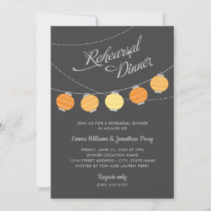 Paper Lanterns Orange Wedding Rehearsal Dinner Invitation
