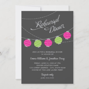 Paper Lanterns Pink Green Wedding Rehearsal Dinner Invitation
