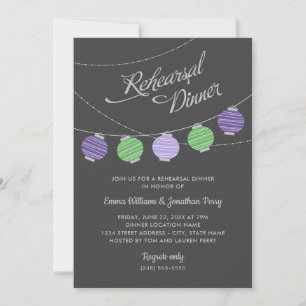 Paper Lanterns Purple Green Rehearsal Dinner Invitation