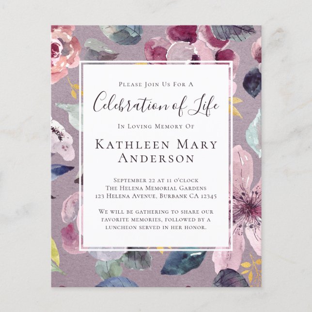 PAPER Lilac Floral Celebration of Life Invitation (Front)