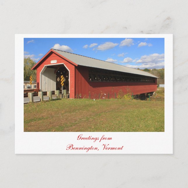 Paper Mill Covered Bridge Bennington VT Postcard (Front)