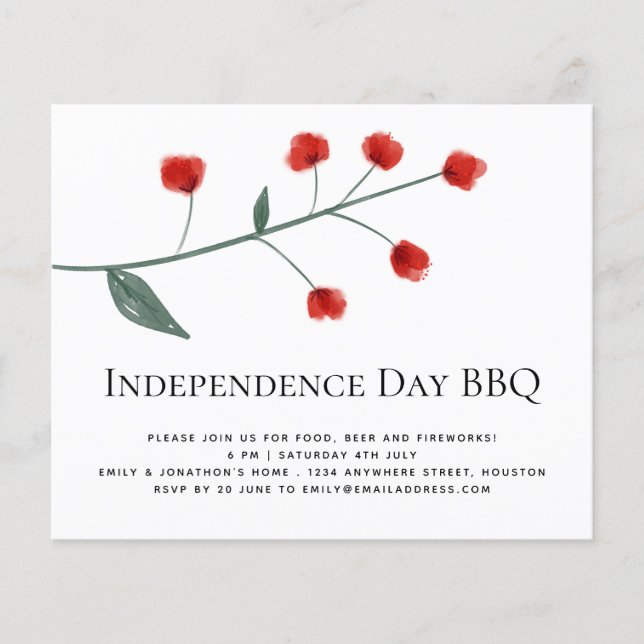 PAPER| Minimalist Red Florals 4th July BBQ Invite Flyer (Front)
