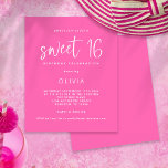 PAPER Modern Hot Pink Sweet 16 Birthday Invite<br><div class="desc">A great value PAPER not card 4.5 x 5.6" alternatives WITHOUT envelopes - standard A6 are the closest size to fit. Modern Hot Pink Sweet 16 Birthday Invitation. Minimalist typographical style for the 16th birthday party girl, with a set informal script for Sweet 16 and the rest of the text...</div>