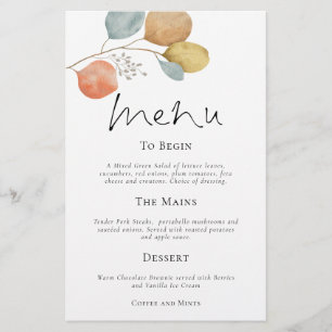 PAPER   Modern Watercolor Leaves Wedding Menu