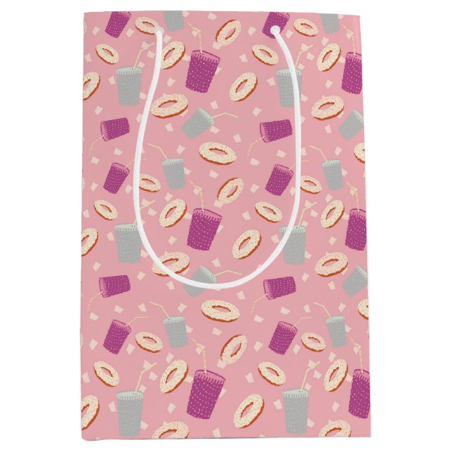 Paper Mugs and Doughnuts Pink Medium Gift Bag (Front)