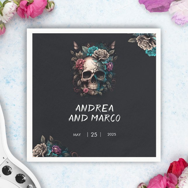 Paper Napkin (Skull Tattoo Rock and Roll Gothic Wedding Cocktail Napkin)