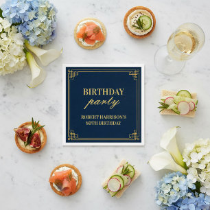 Paper Napkin Birthday Party Elegant Navy Gold 80th