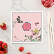 Paper Napkin CUSTOM INITIAL JAPANESE BUTTERFLIES