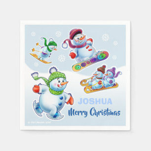 Paper napkin cute Christmas snowmen