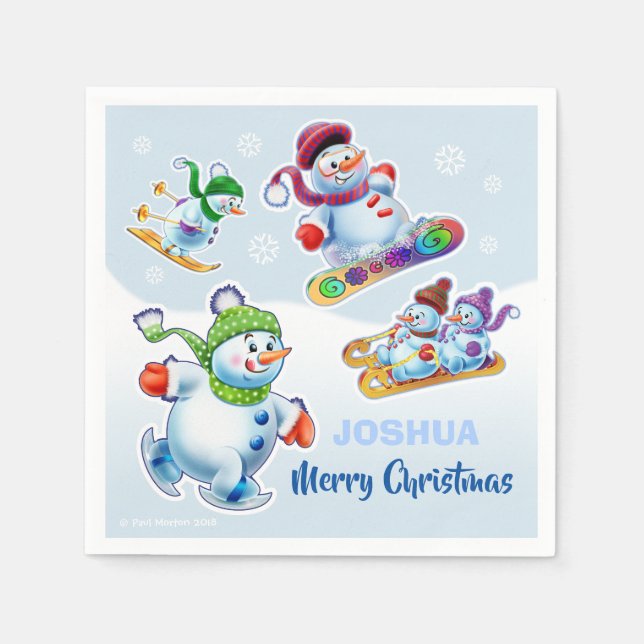 Paper napkin cute Christmas snowmen (Front)