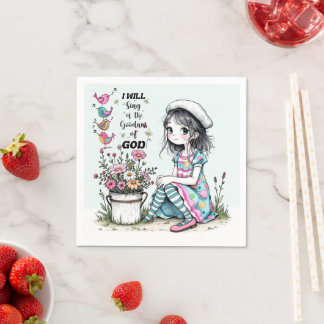Paper Napkin Cute Whimsy Girl with Colourful Birds