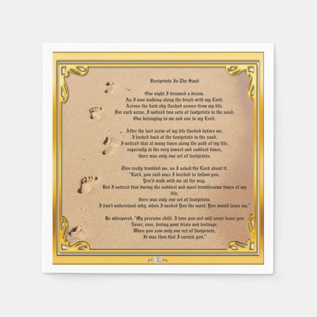 Paper Napkin Footprints In The Sand  (Front)