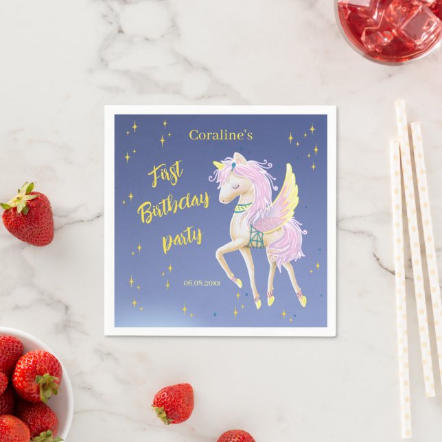 Paper Napkin for the first birthday with unicorn  (Insitu)