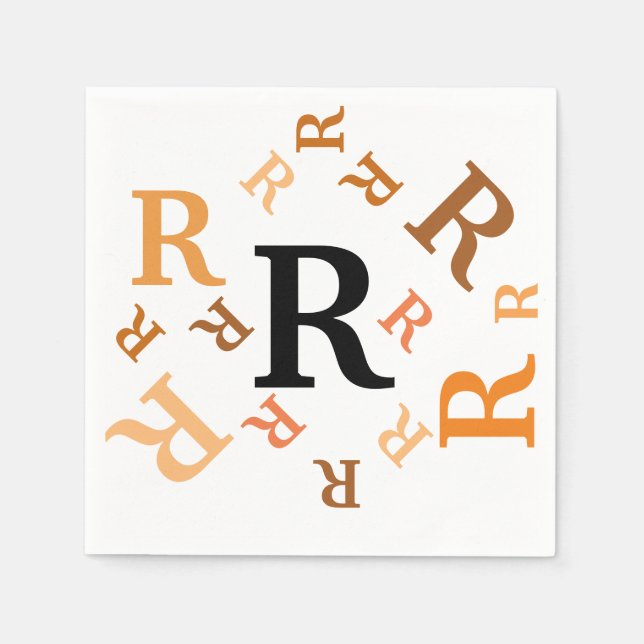 Paper Napkin - Jumbled Letters in Brown and Orange (Front)