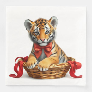Paper Napkin, little tiger cub in a basket Napkin