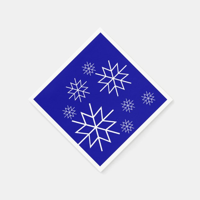 Paper Napkin - Snowflakes - White on Blue (Corner)