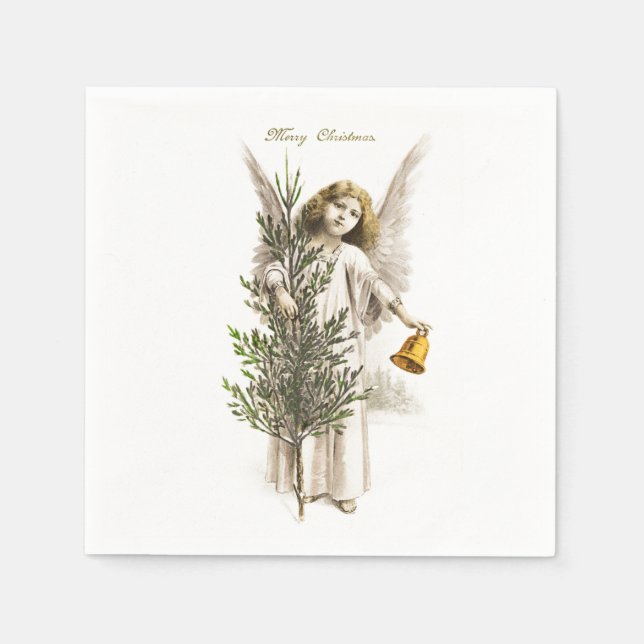 PAPER NAPKIN : VINTAGE CHRISTMAS ANGEL (Front)