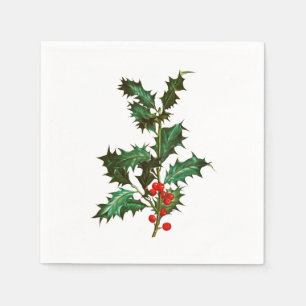PAPER NAPKIN : VINTAGE CHRISTMAS HOLLY