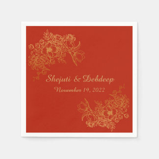 Paper Napkin with Elegant Red & Gold 