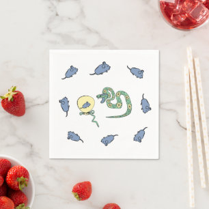 Paper Napkin with Snake and Mouse New Year Holiday