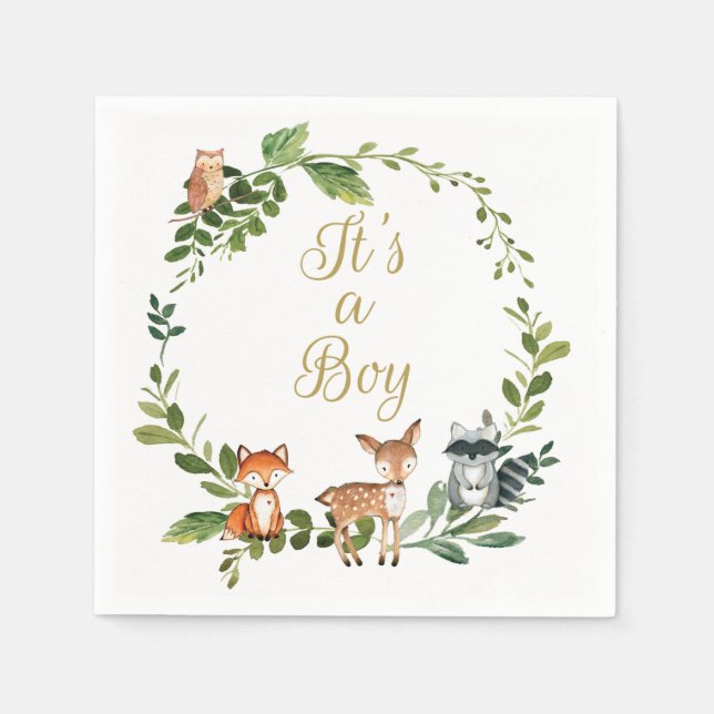 Paper Napkin Woodland Baby Shower Forest Animals (Front)