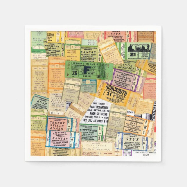Paper Napkins 70s 80s Music Concert Tickets (Front)