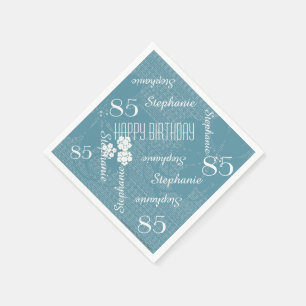 Paper Napkins, 85th Birthday Party, Blue Floral Napkin