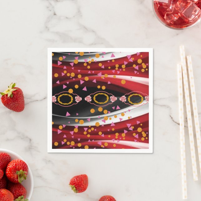 Paper Napkins, Abstract Red Black White Napkin (Insitu)