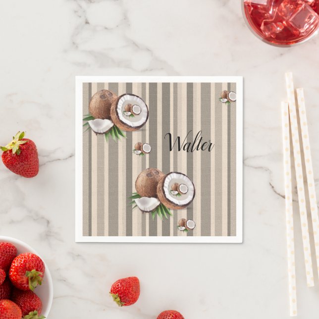 Paper Napkins, Almond Beige Stripe Napkin (Insitu)