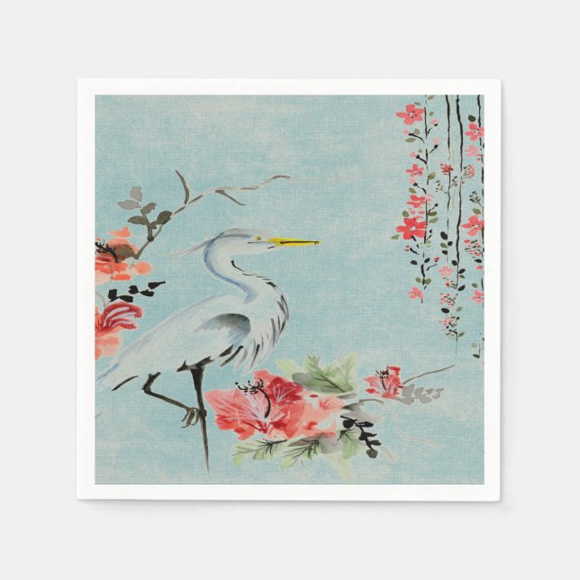 paper napkins Asian crane flower mint green (Front)