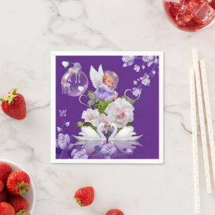 Paper Napkins, Baby Angel Purple Floral Unicorn Napkin