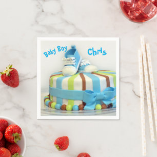 Paper Napkins Baby Boy Cake Blue Shoes Cute