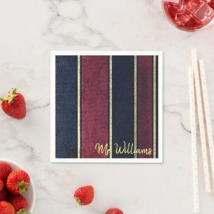 Paper Napkins, Black Burgundy Gold Stripe Napkin