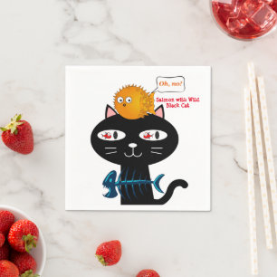 Paper Napkins, Black Cat, Kitten Fish Dinner Napkin