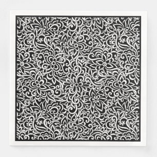 Paper Napkins-Black Damask Floral Napkin