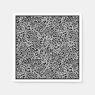 Paper Napkins-Black Damask Floral Napkin
