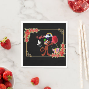 Paper Napkins, Black Floral Monkey Rainbow Napkin