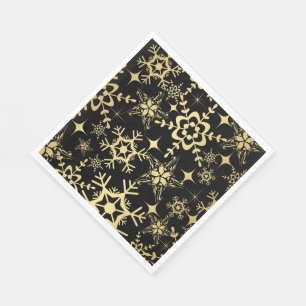 Paper Napkins-Black & Gold Snowflakes Napkin