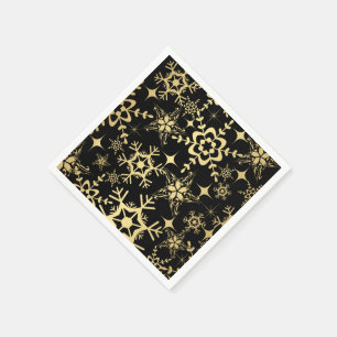 Paper Napkins-Black & Gold Snowflakes Napkin