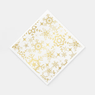 Paper Napkins-Black & Gold Snowflakes Napkin