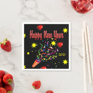 Paper Napkins, Black Happy New Year 2021 Napkin