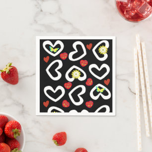 Paper Napkins, Black White Hearts Napkins