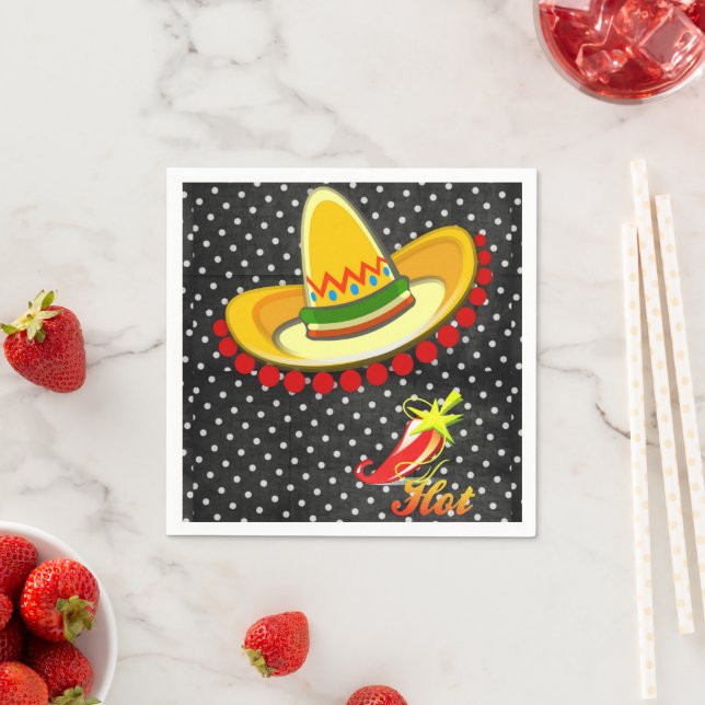 Paper Napkins, Black White Polk a dot Sombrero Hot Napkin (Insitu)