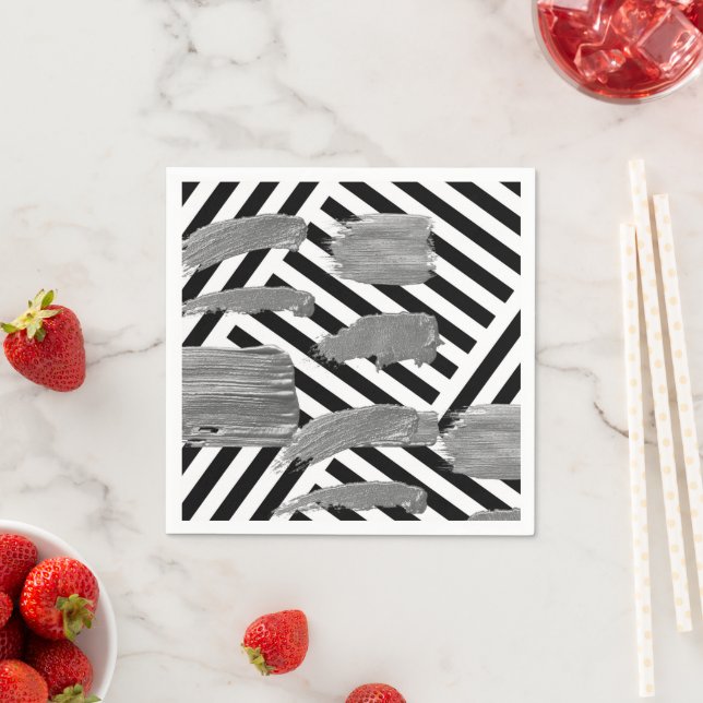 Paper Napkins, Black & White Stripe Silver Napkins (Insitu)