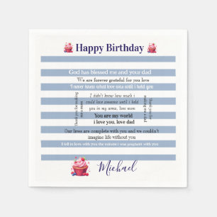 Paper Napkins Blue & White Stripe Happy Birthday