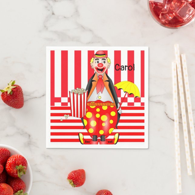 Paper Napkins, Clowns Red Stripe Popcorn Napkin (Insitu)