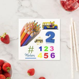 Paper Napkins, Colourful Pencisl Numbers Napkin