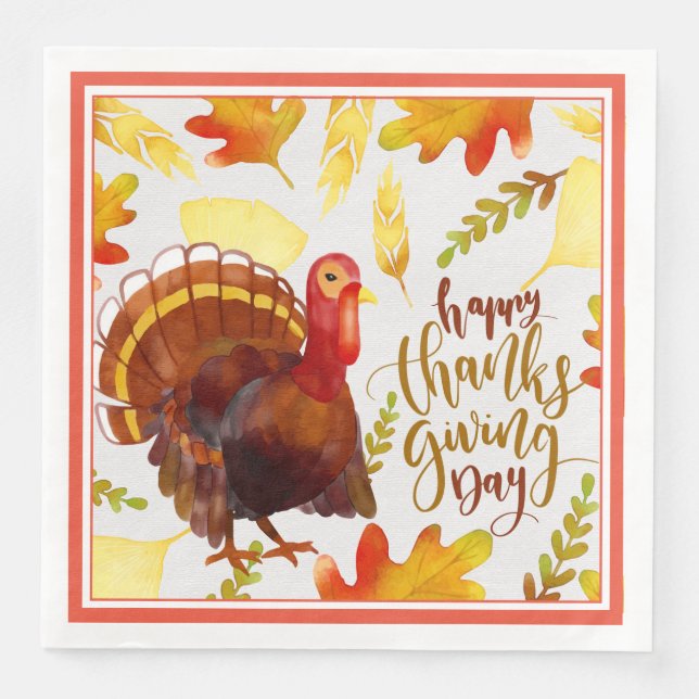 Paper Napkins-Dinner-Happy Thanksgiving Turkey Napkin (Front)