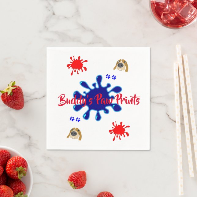 Paper Napkins, Dog Paws Paint Colours Napkin (Insitu)