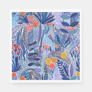 Paper napkins exotic blue on white